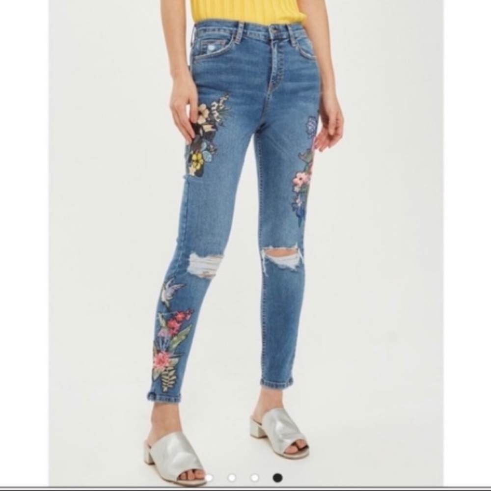 TopShop Flower Jamie Jeans - MOTO Tropical
